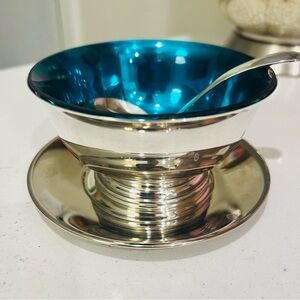 Vintage Gorham EP YC795 Silverplate Sauce Bowl with Cobalt Blue Glass Liner